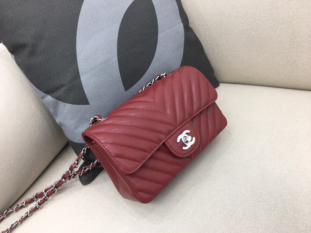 Small Classic Flap Caviar Bag A01116 Purplish Red/Silver